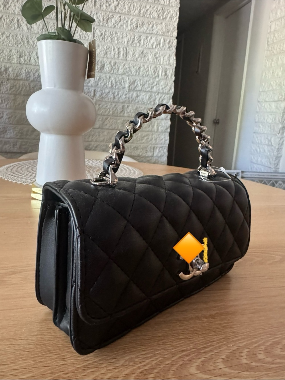 Black Quilted Chain-Handle Shoulder Bag